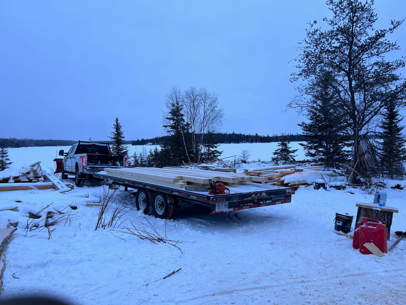 Truck trailer loaded with lumber