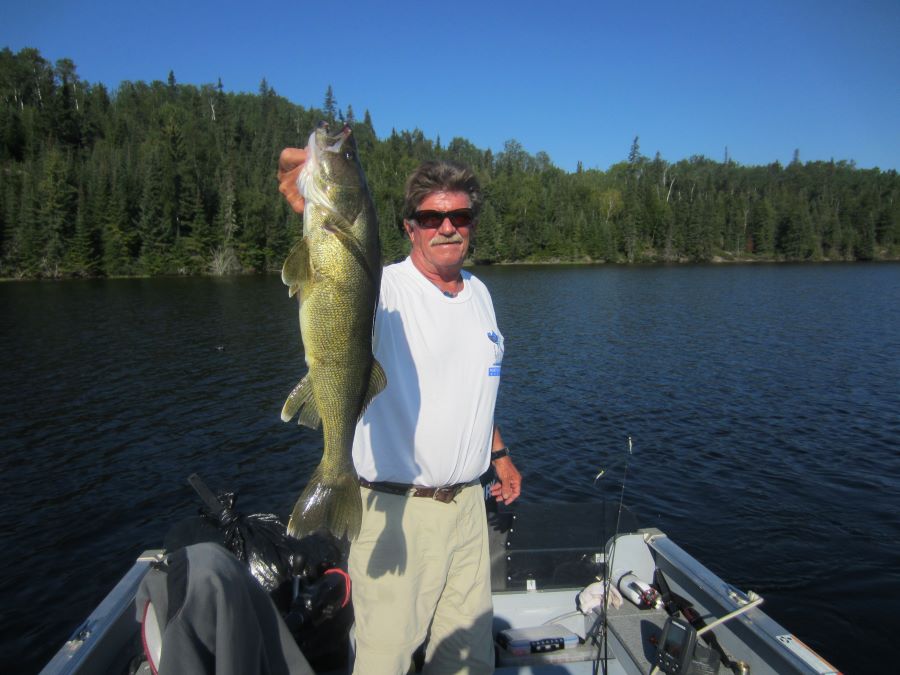 Always a walleye guide, Brian Parker, at Kettle Falls.