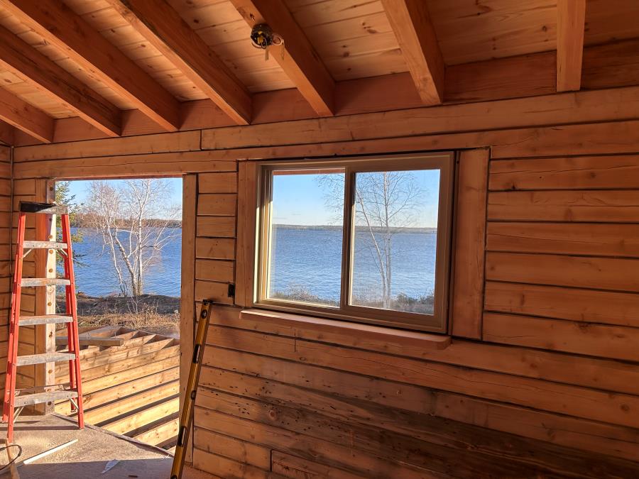 Dufualt's interior picture of cabin with windows installed