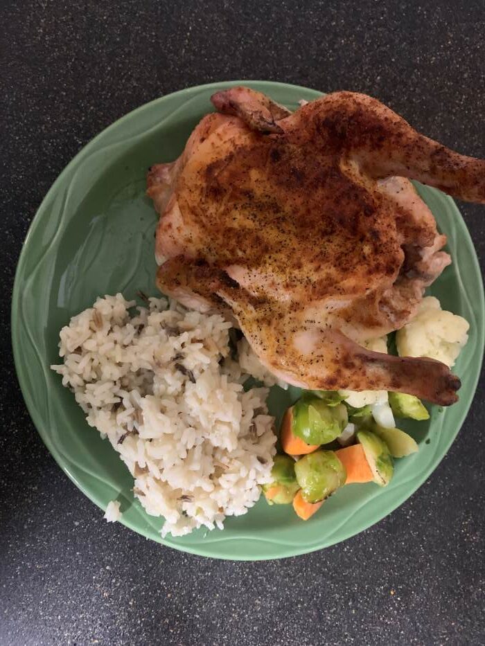 Dinner at One Man Lake Lodge-cornish game hen, rice pilaf, and veggies! YUMMY!!